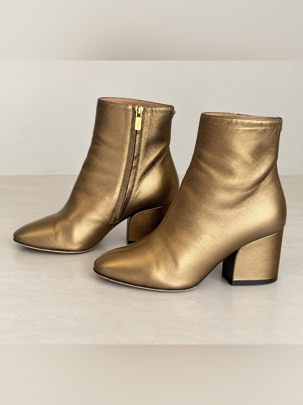 Salvatore Ferragamo Metallic Bronze Leather Ankle Boots Size 6